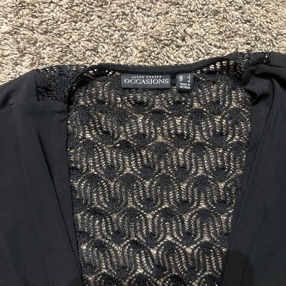 Susan Graver Black Lace Tie-Front Blouse - Picture 5 of 5